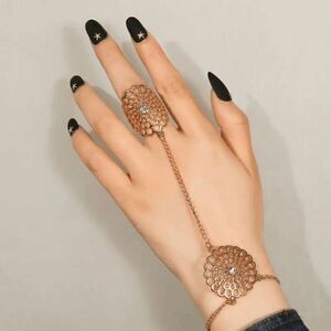 GOLD DIAMOND FLORAL DESIGN CHAIN BRACELET & RING